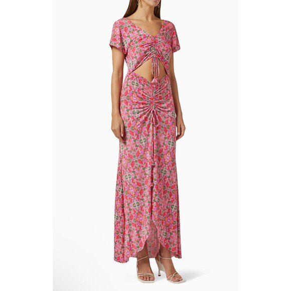 Misa Los‎ Angeles Pink Carlotta Ruched Maxi Dress Plunge Neckline Cutouts M - Picture 5 of 15